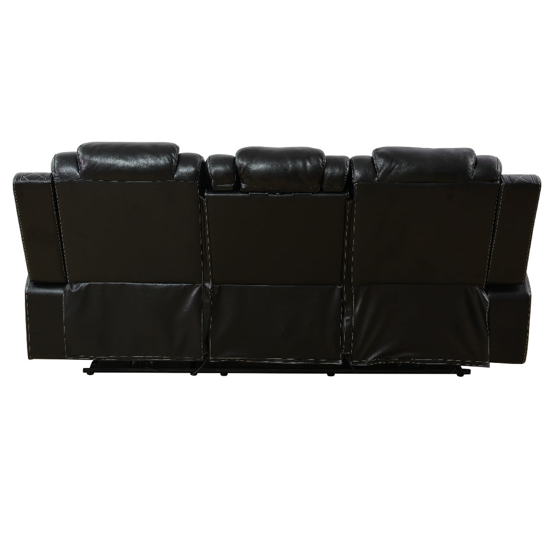 Black Breathing Leather 3-Piece Living Room Recliner Sofa Set--Self-delivery Only