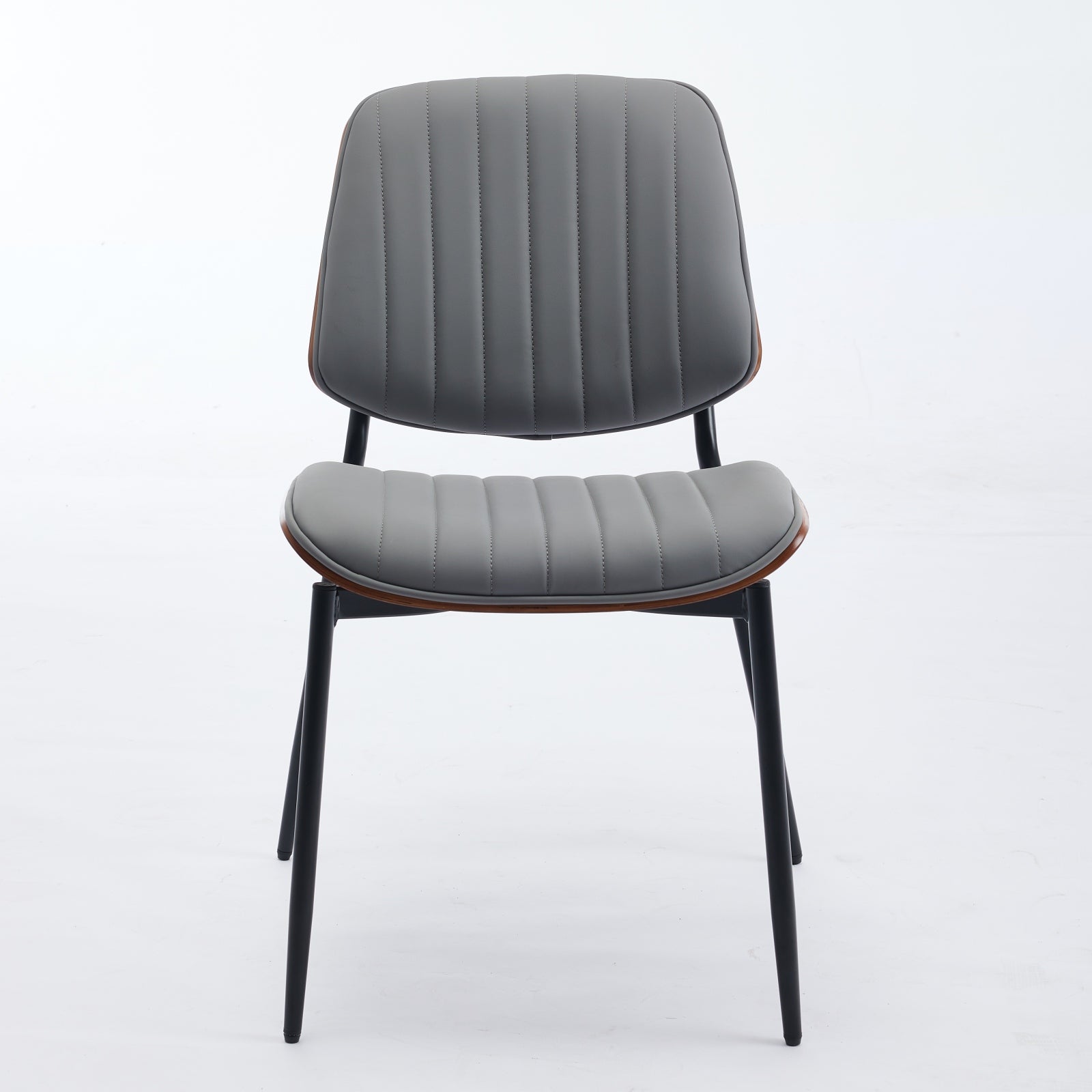 AA Furniture, Dining Chairs Set Of 2 Mid Century Modern Retro Faux Leather Chair With Walnut Bentwood Back Upholstered Seat Metal Legs Adjustable Foot For Kitchen Dining Room ChairsGray PU