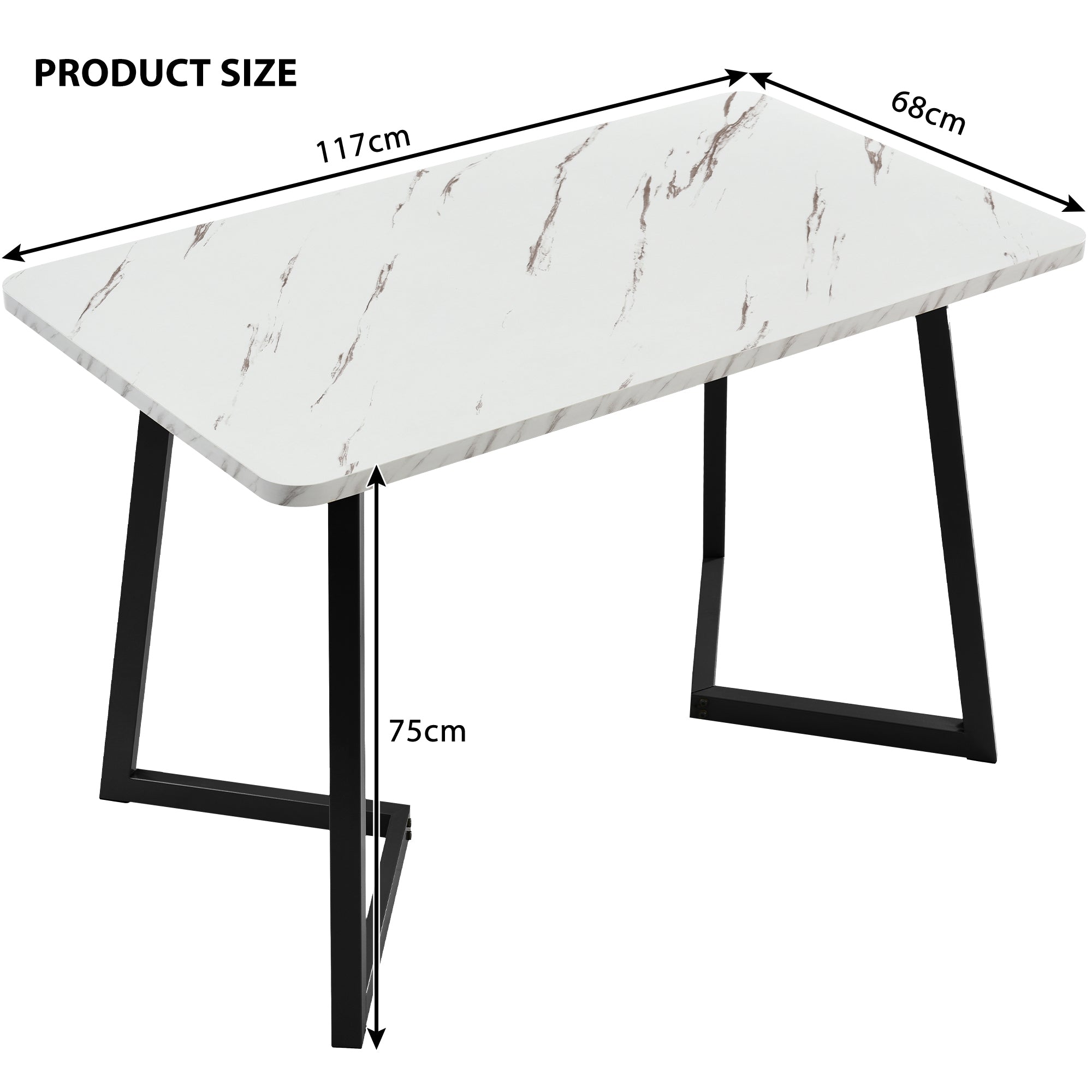 117x68cm Dining Table,1-St, Metal Frame Rectangular Dining Table Modern Marble Pattern Kitchen Table With Metal Legs For Dining Room Living Room, BlackWhite