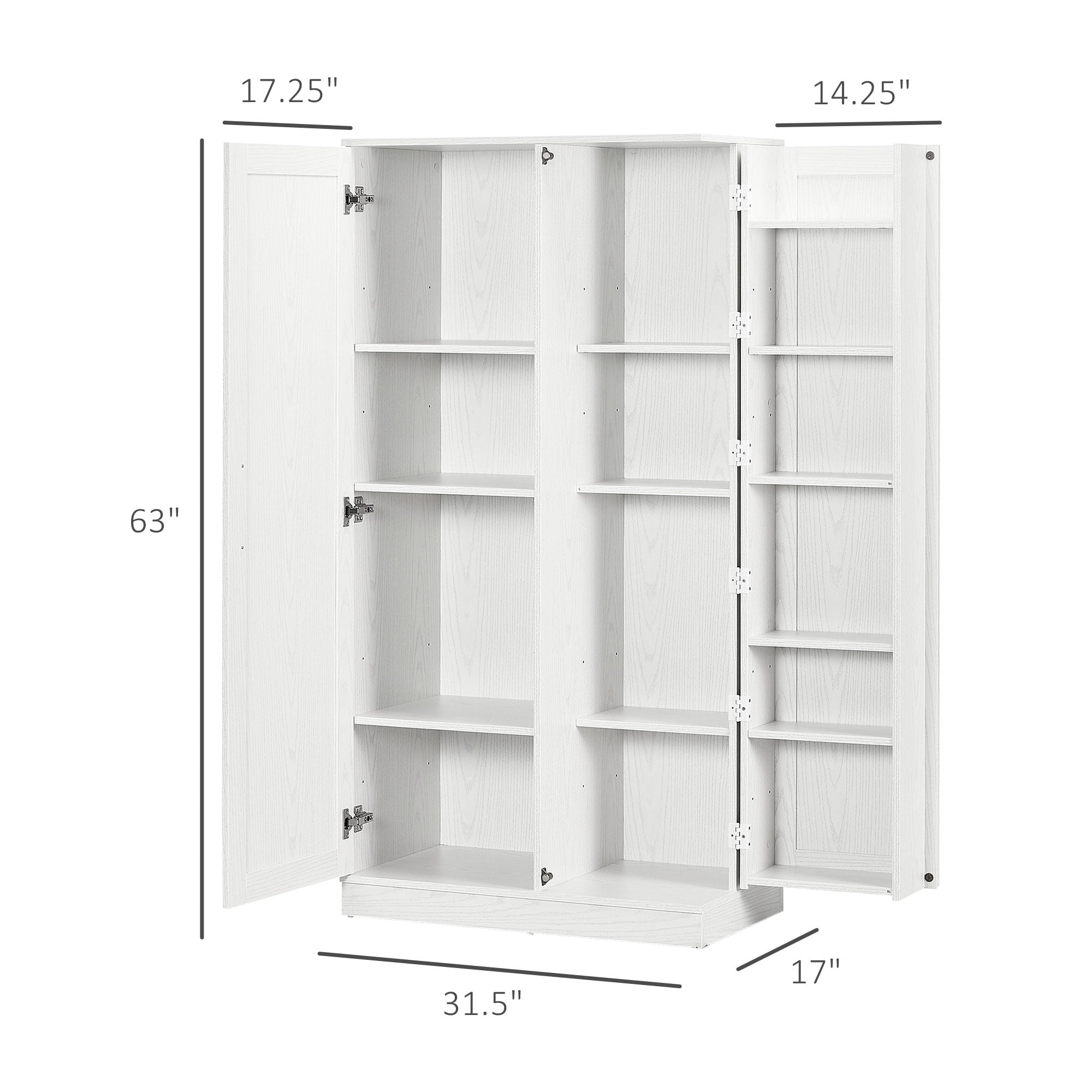 Kitchen Pantry Storage Cabinet, 14-Tier Freestanding Kitchen Cupboard for Living Room, Dining Room Storage, White