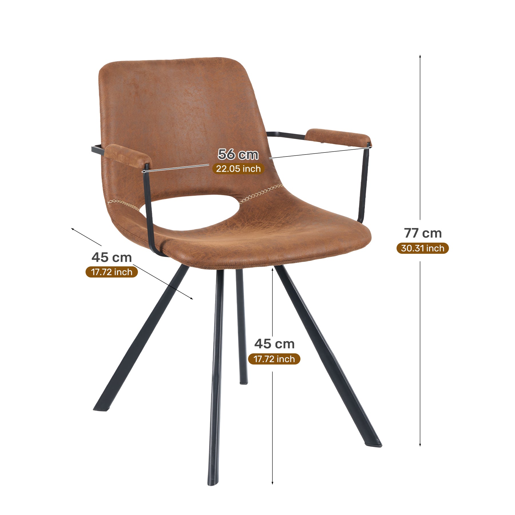 Leather Dining Chairs Set Of 2, Mid-Century Modern Dining Room Chair With Soft Cushions, Kitchen Chairs With Metal Legs For Kitchen, Living Room