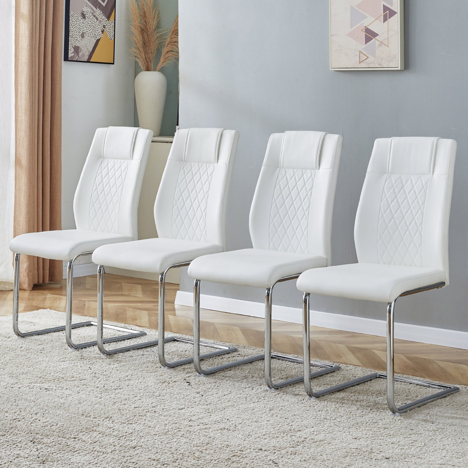 Modern Dining Chairs With Faux Leather Padded Seat Dining Living Room Chairs Upholstered Chair With