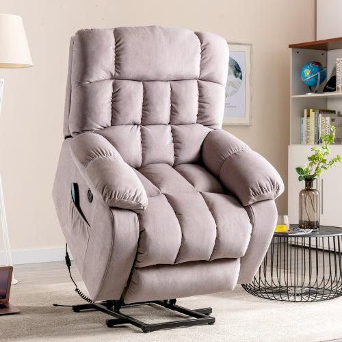 Electric Power Lift Recliner Chair Sofa With Massage And Heat For Elderly 2 Side Pockets USB Ports Single Recliner Chairs For Living Room Overstuffed Breathable Fabric Reclining