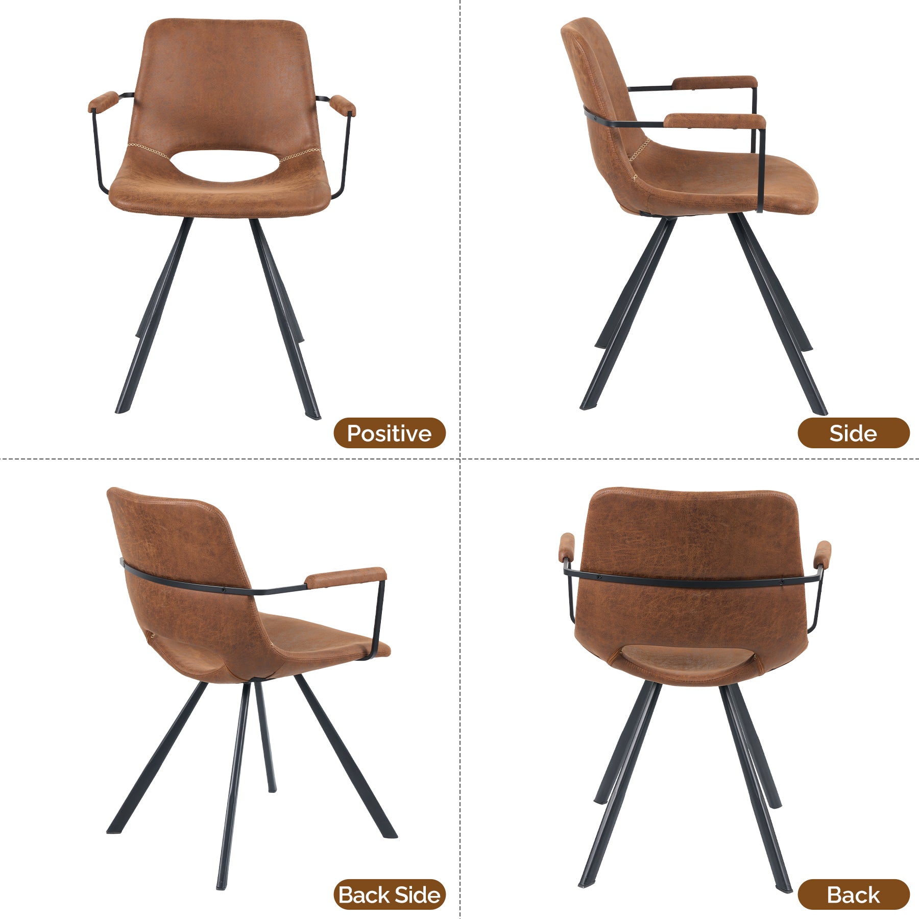 Leather Dining Chairs Set Of 2, Mid-Century Modern Dining Room Chair With Soft Cushions, Kitchen Chairs With Metal Legs For Kitchen, Living Room