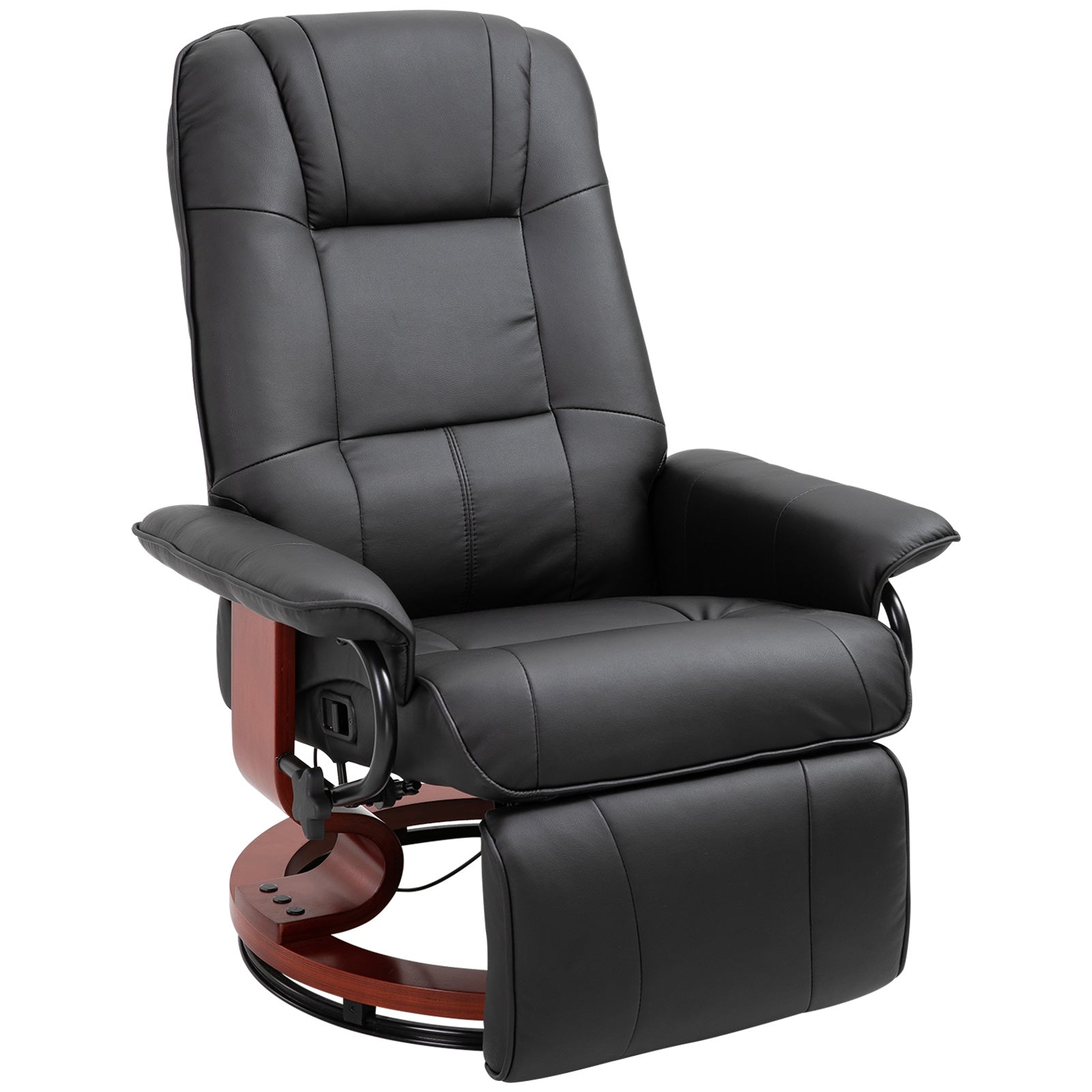 Living Room Relaxation Black Faux Leather Swivel Recliner With Adjustable Footrest