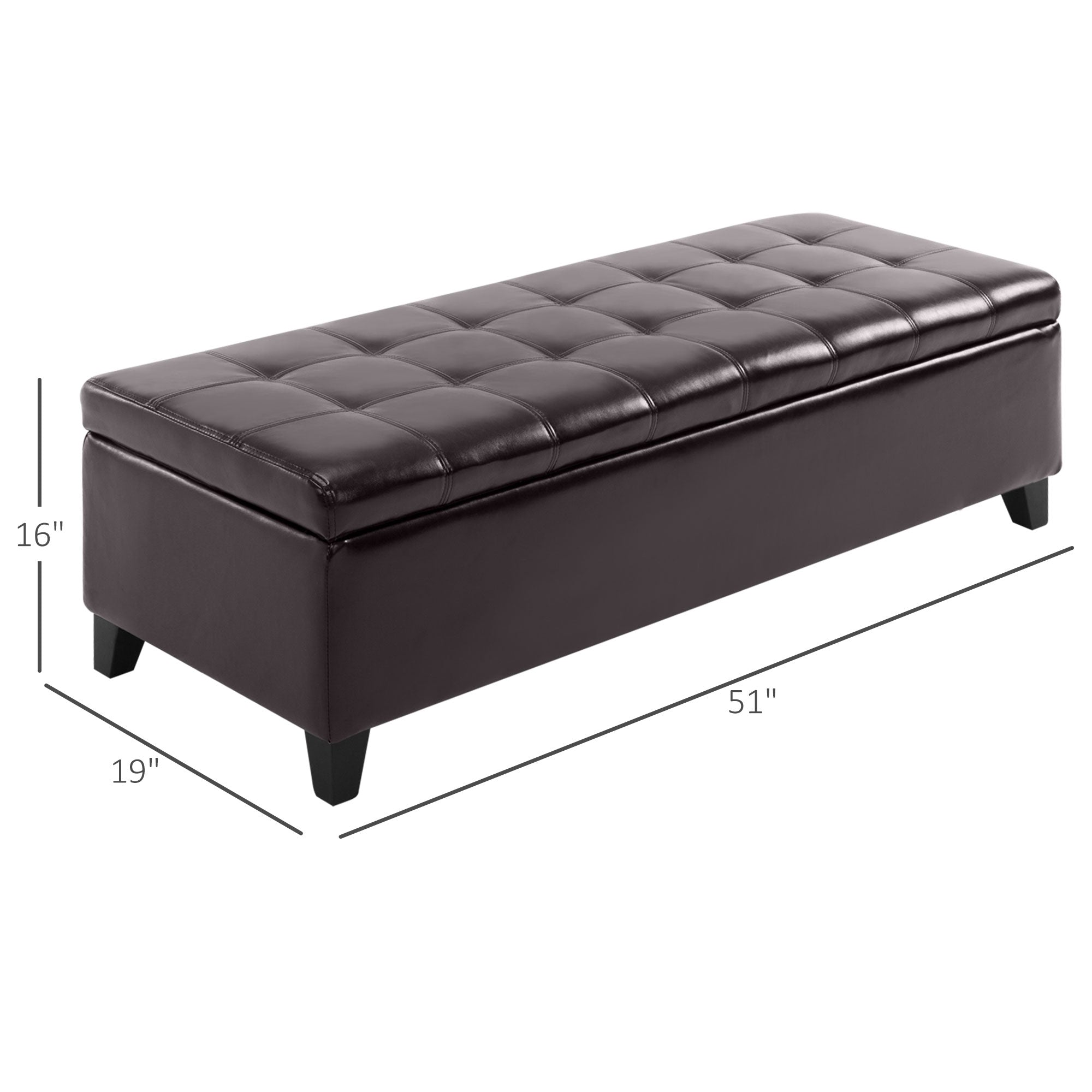 51 Tufted Storage Ottoman Bench, Dark Brown Faux Leather For Living Room, Bedroom, Entryway