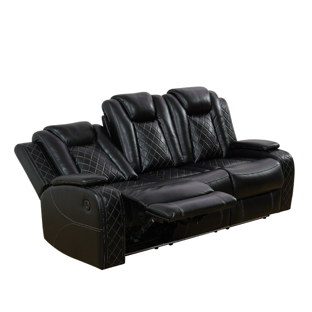 Black Breathing Leather 3-Piece Living Room Recliner Sofa Set--Self-delivery Only