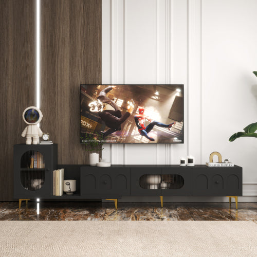 Wood Extendable TV Stand Rectangle Entertainment Center,Media TV Console For Living Room Bedroom