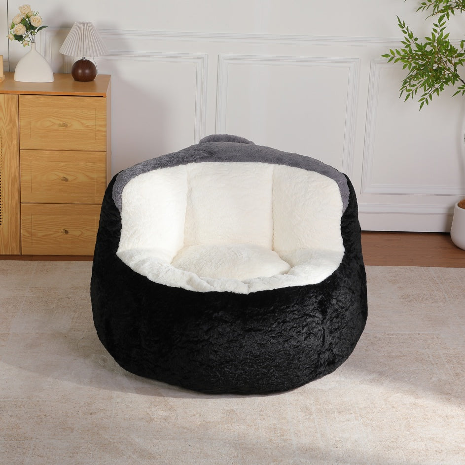Oversized Bean Bag Chairs,Multicolor Faux Fur Couch Filled With Shredded Sponge,Large Lounger Sofa For Living Room,No Assembly Required , Black White Grey
