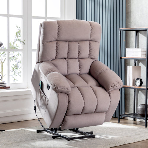 Electric Power Lift Recliner Chair Sofa With Massage And Heat For Elderly 2 Side Pockets USB Ports Single Recliner Chairs For Living Room Overstuffed Breathable Fabric Reclining