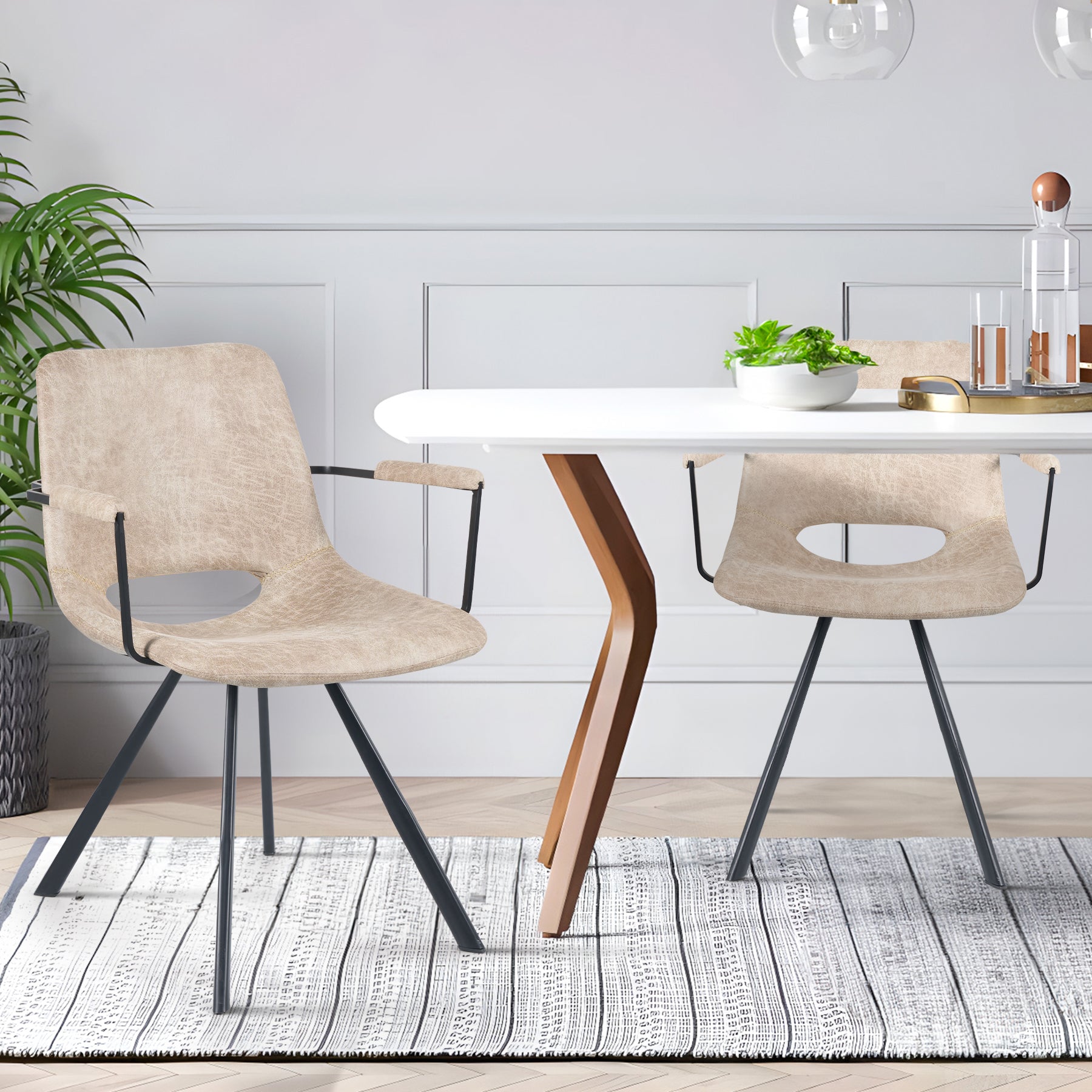 Leather Dining Chairs Set Of 2, Mid-Century Modern Dining Room Chair With Soft Cushions, Kitchen Chairs With Metal Legs For Kitchen, Living Room