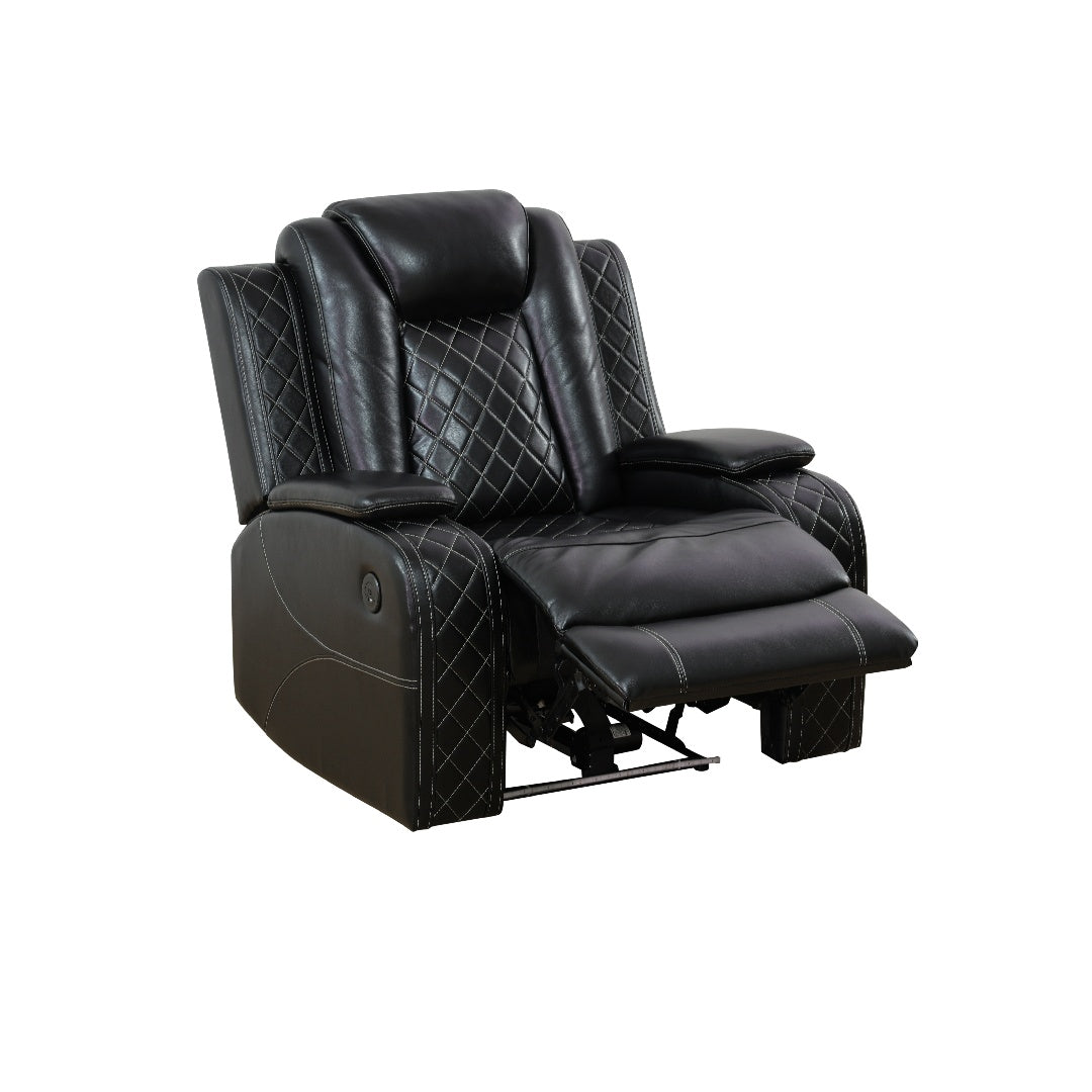 Black Breathing Leather 3-Piece Living Room Recliner Sofa Set--Self-delivery Only