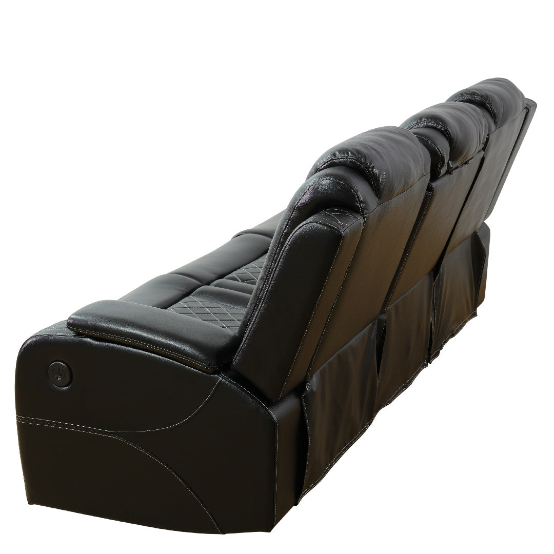 Black Breathing Leather 3-Piece Living Room Recliner Sofa Set--Self-delivery Only