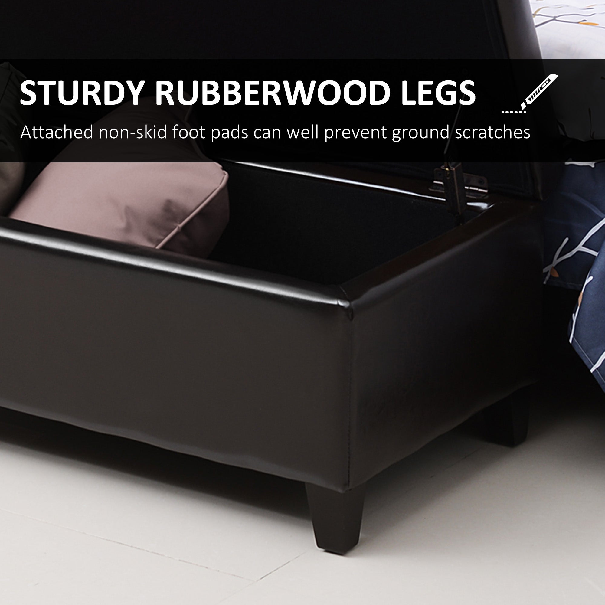 51 Tufted Storage Ottoman Bench, Dark Brown Faux Leather For Living Room, Bedroom, Entryway