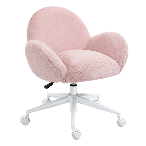 HOMCOM Makeup Vanity Chair, Cute Fluffy Desk Chair With Rolling Wheels For Bedroom Living Room