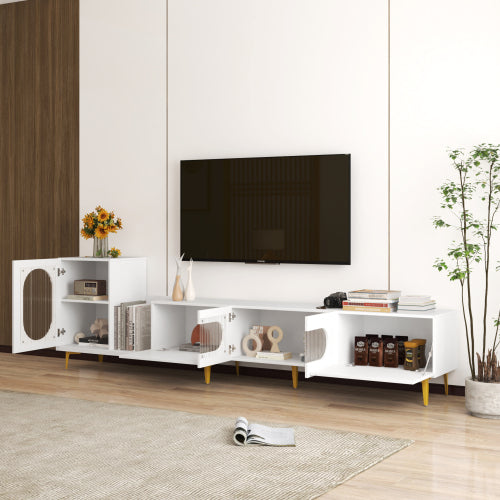 Wood Extendable TV Stand Rectangle Entertainment Center,Media TV Console For Living Room Bedroom