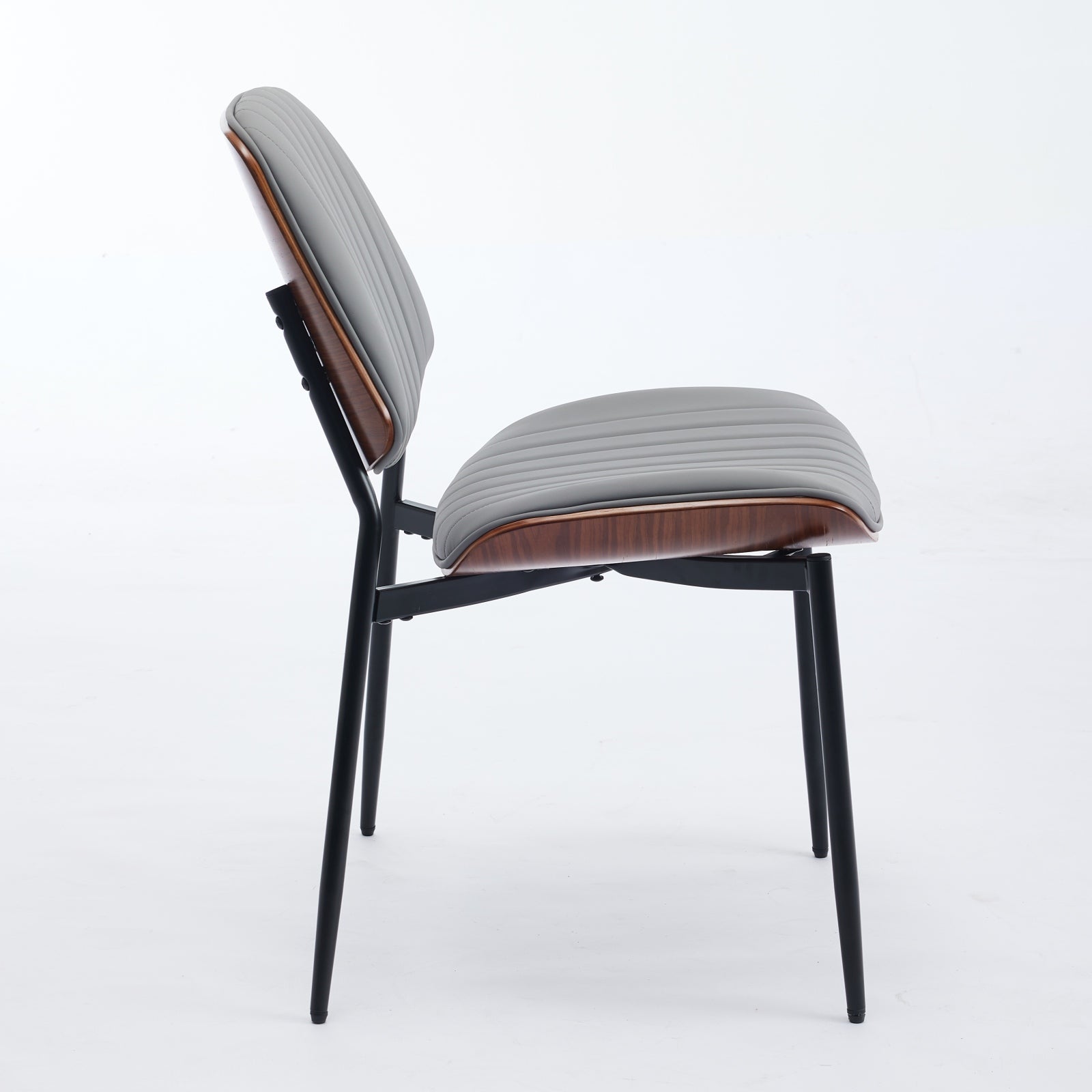 AA Furniture, Dining Chairs Set Of 2 Mid Century Modern Retro Faux Leather Chair With Walnut Bentwood Back Upholstered Seat Metal Legs Adjustable Foot For Kitchen Dining Room ChairsGray PU